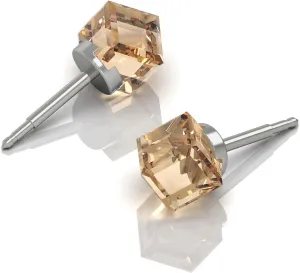 Stainless Steel Stud Earrings Hypoallergenic Cube Crystal Fashion Jewelry Gift for Women - 1 Pair