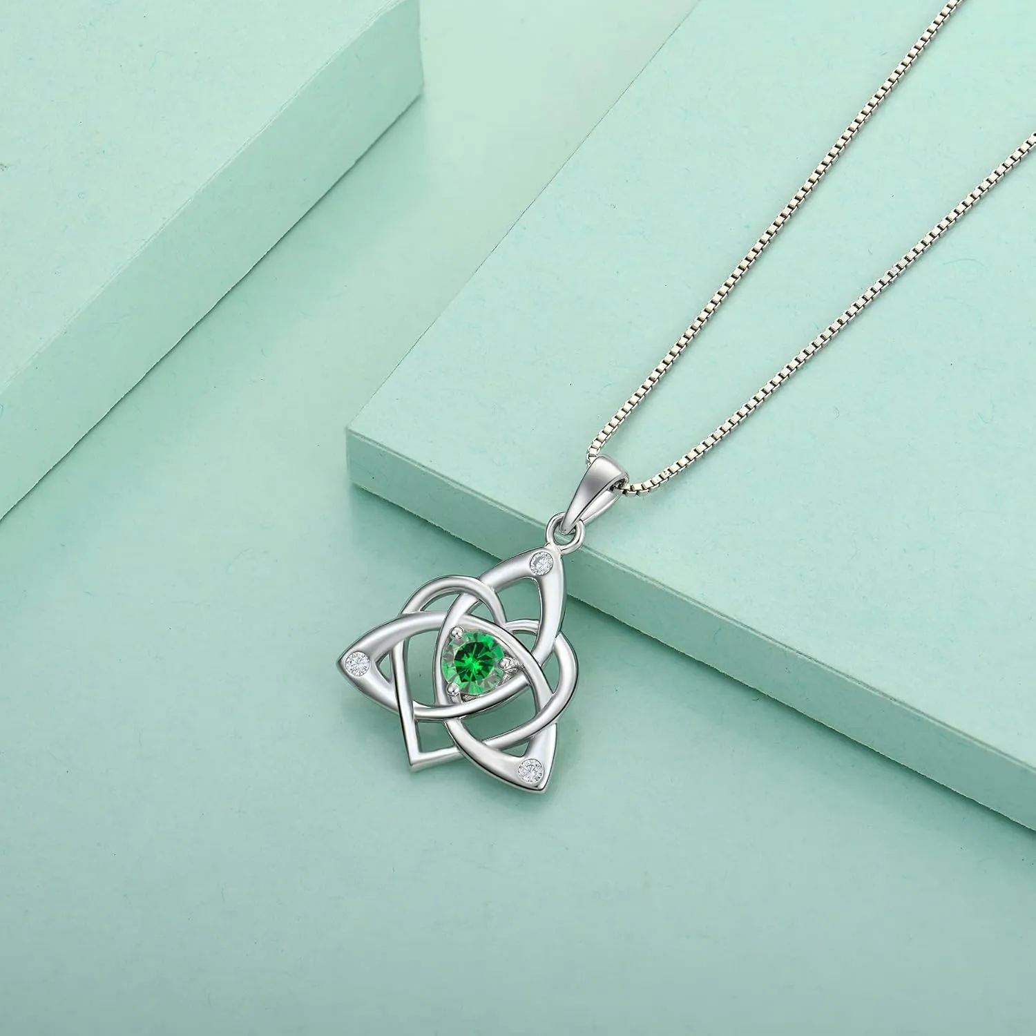STARCHENIE Celtic Knot Necklace for Women 925 Sterling Silver Trinity Love Knot Pendant Birthstones Jewelry
