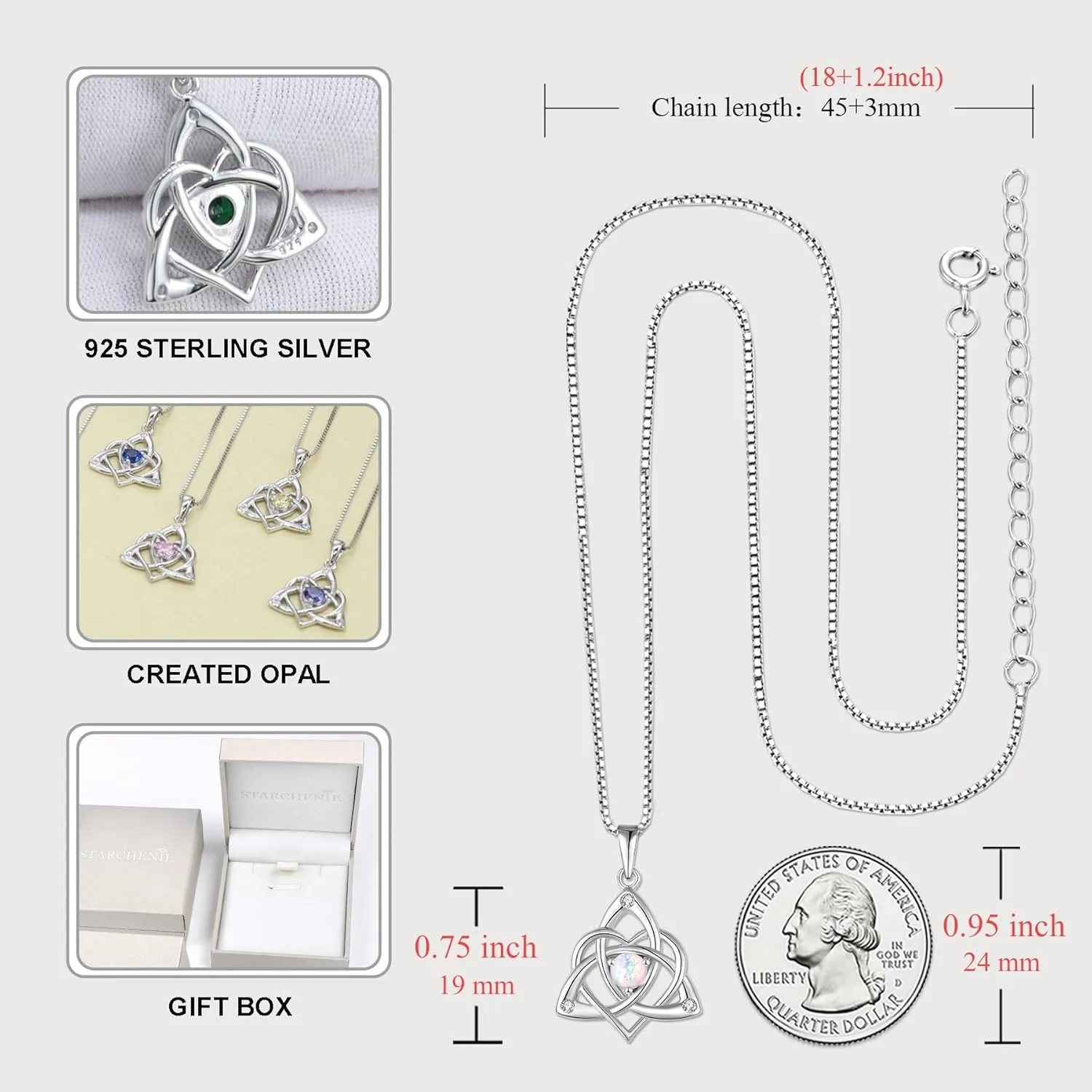 STARCHENIE Celtic Knot Necklace for Women 925 Sterling Silver Trinity Love Knot Pendant Birthstones Jewelry