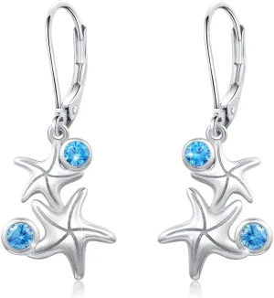 Starfish Earrings 925 Sterling Silver Star Leverback Earrings Starfish Dangle Earrings Beach Drop Earrings Ocean Earrings Starfish Jewelry Gift for Women