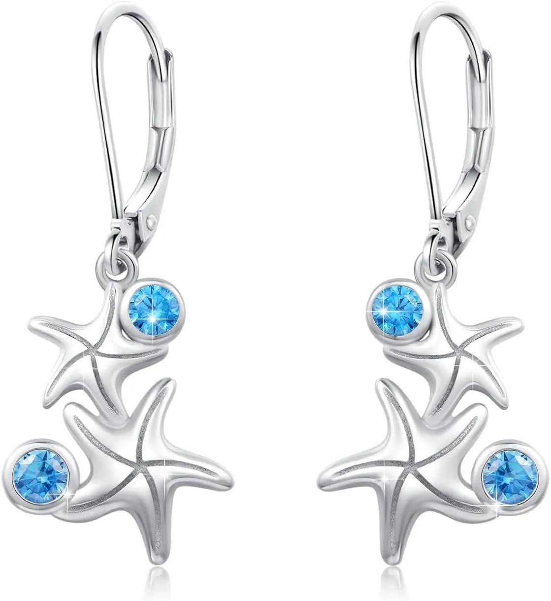 Starfish Earrings 925 Sterling Silver Star Leverback Earrings Starfish Dangle Earrings Beach Drop Earrings Ocean Earrings Starfish Jewelry Gift for Women