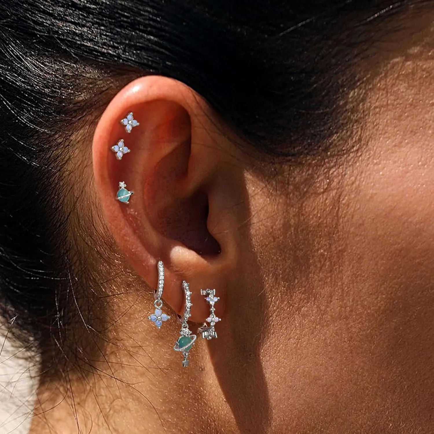 Sterling Silver Earrings for Women - Hypoallergenic Cartilage Earrings for Women Dainty 14K Gold Plated Stud Huggie Hoop Earrings Dangle Chain Earrings Cartilage Earring Gold Jewelry for Women