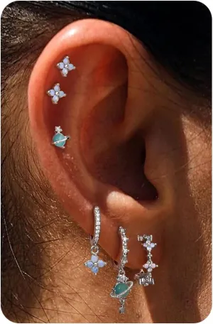 Sterling Silver Earrings for Women - Hypoallergenic Cartilage Earrings for Women Dainty 14K Gold Plated Stud Huggie Hoop Earrings Dangle Chain Earrings Cartilage Earring Gold Jewelry for Women