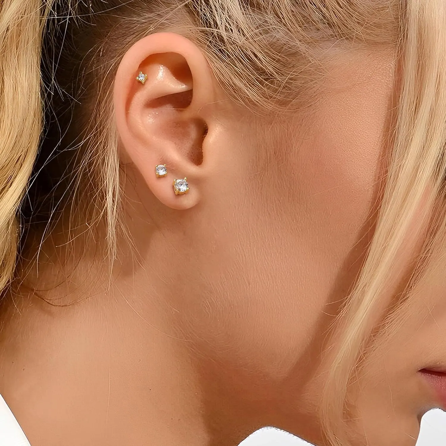 Sterling Silver Earrings for Women - Hypoallergenic Cartilage Earrings for Women Dainty 14K Gold Plated Stud Huggie Hoop Earrings Dangle Chain Earrings Cartilage Earring Gold Jewelry for Women