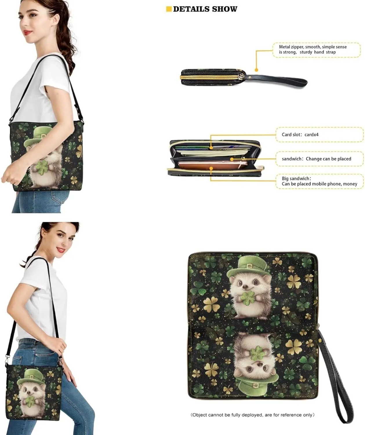 St.Patrick's Day Purse and Wallet for Women, Leather Crossbody Bucket Tote Bag with Wristlet Wallet
