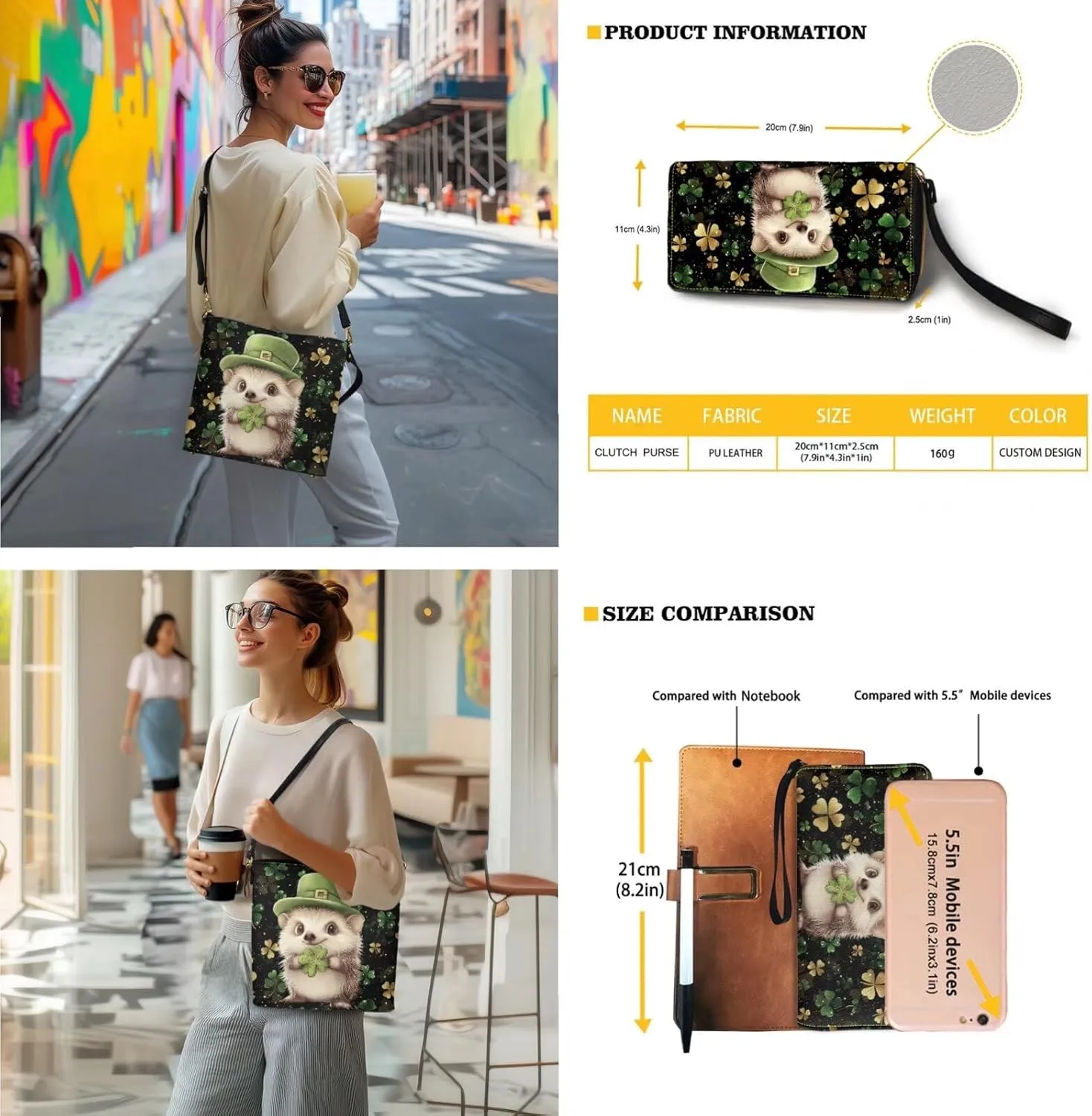 St.Patrick's Day Purse and Wallet for Women, Leather Crossbody Bucket Tote Bag with Wristlet Wallet