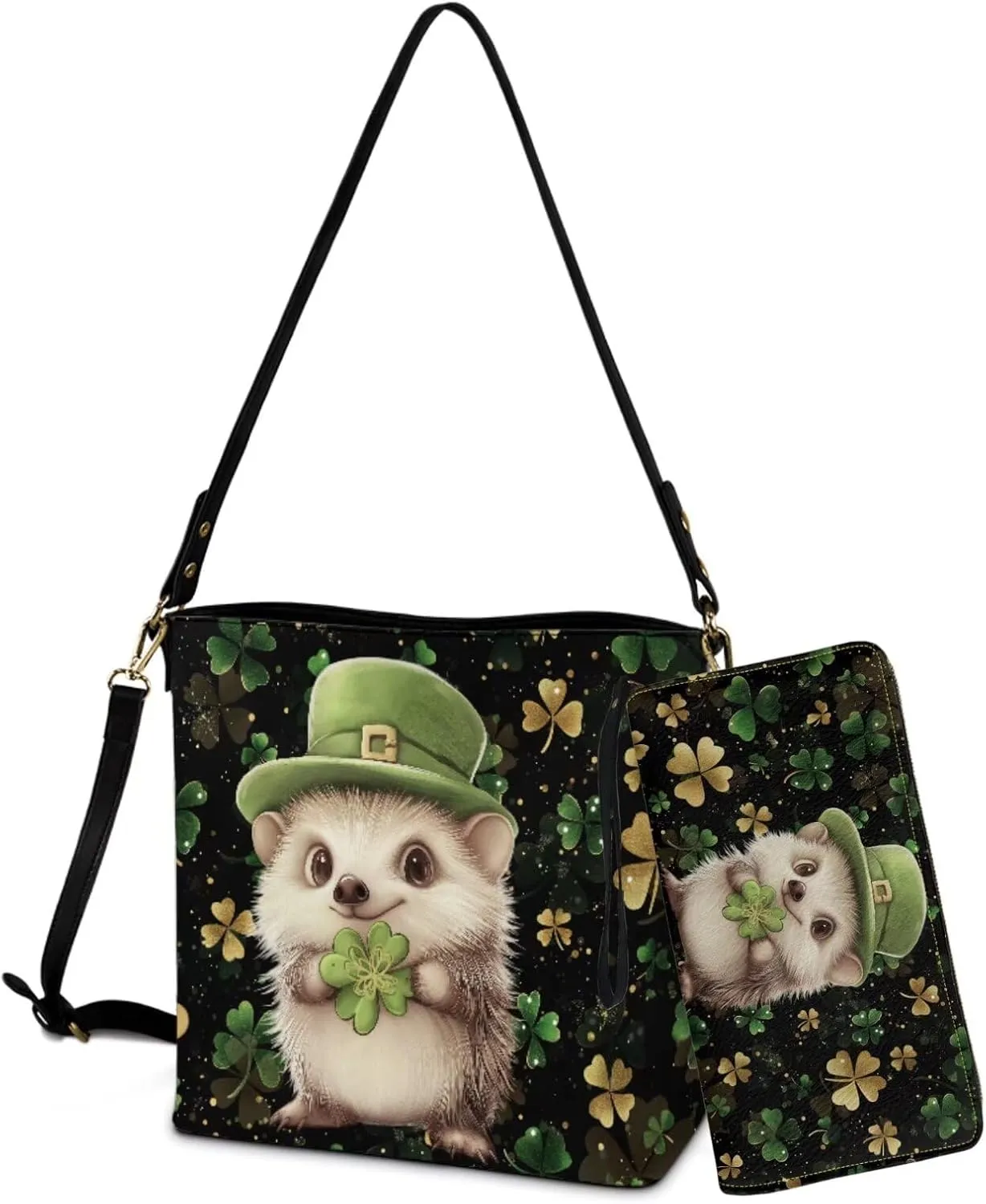 St.Patrick's Day Purse and Wallet for Women, Leather Crossbody Bucket Tote Bag with Wristlet Wallet