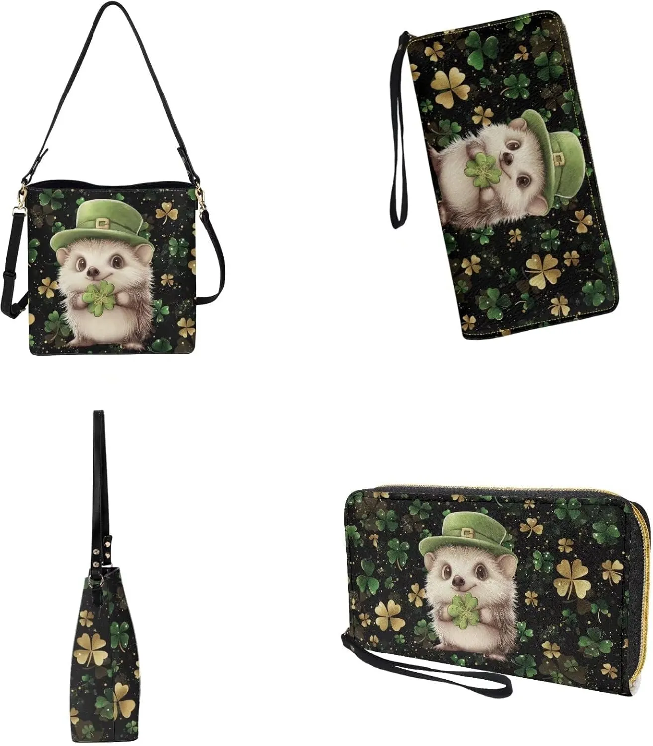 St.Patrick's Day Purse and Wallet for Women, Leather Crossbody Bucket Tote Bag with Wristlet Wallet