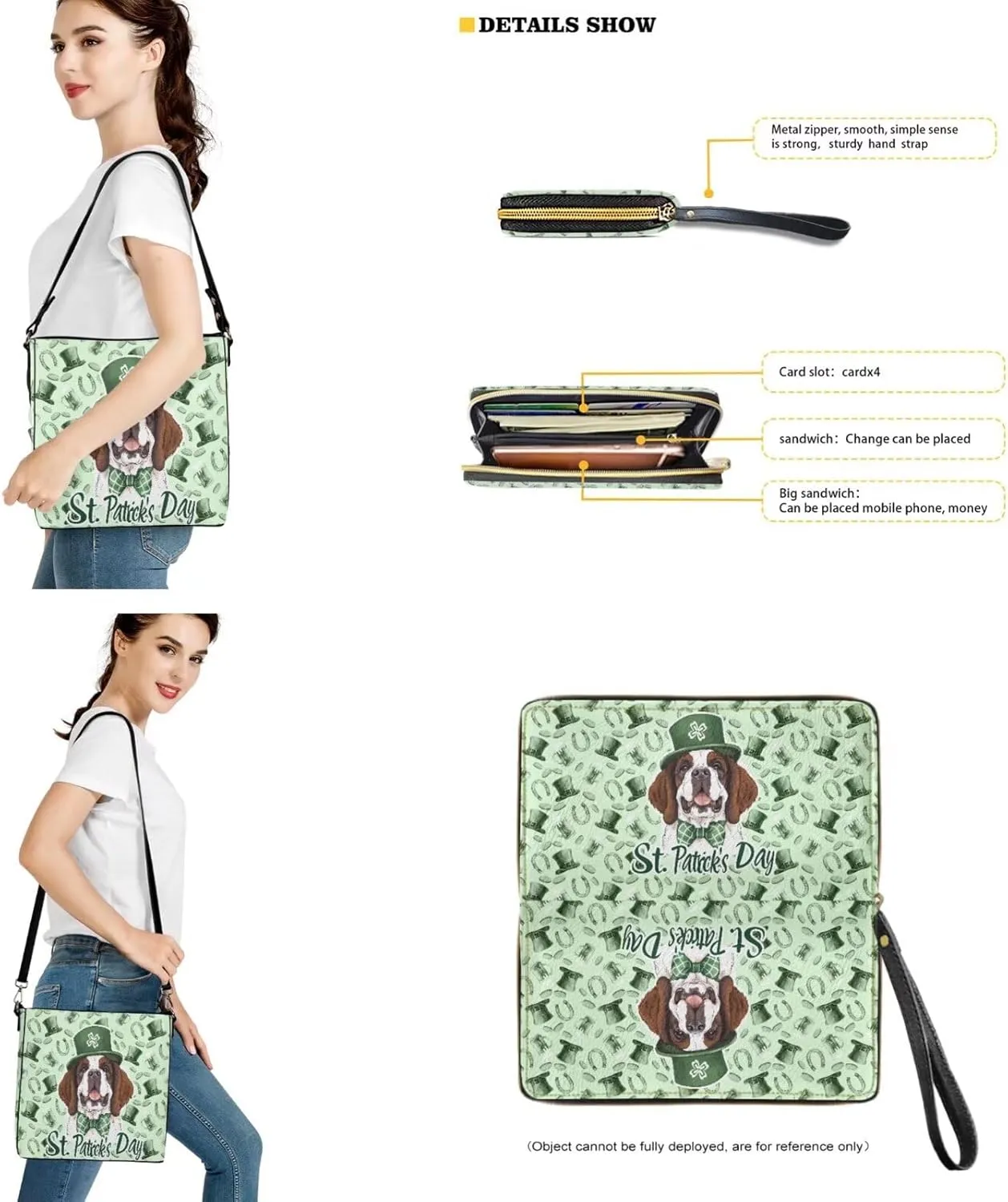 St.Patrick's Day Purse and Wallet for Women, Leather Crossbody Bucket Tote Bag with Wristlet Wallet