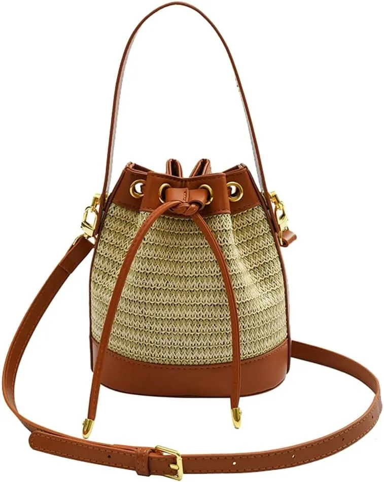 Straw Bucket Bag Summer Beach Bag Woven Crossbody Bag Satchel Handbag Hobo Bag Clutch Bag for Vacation Wedding Party