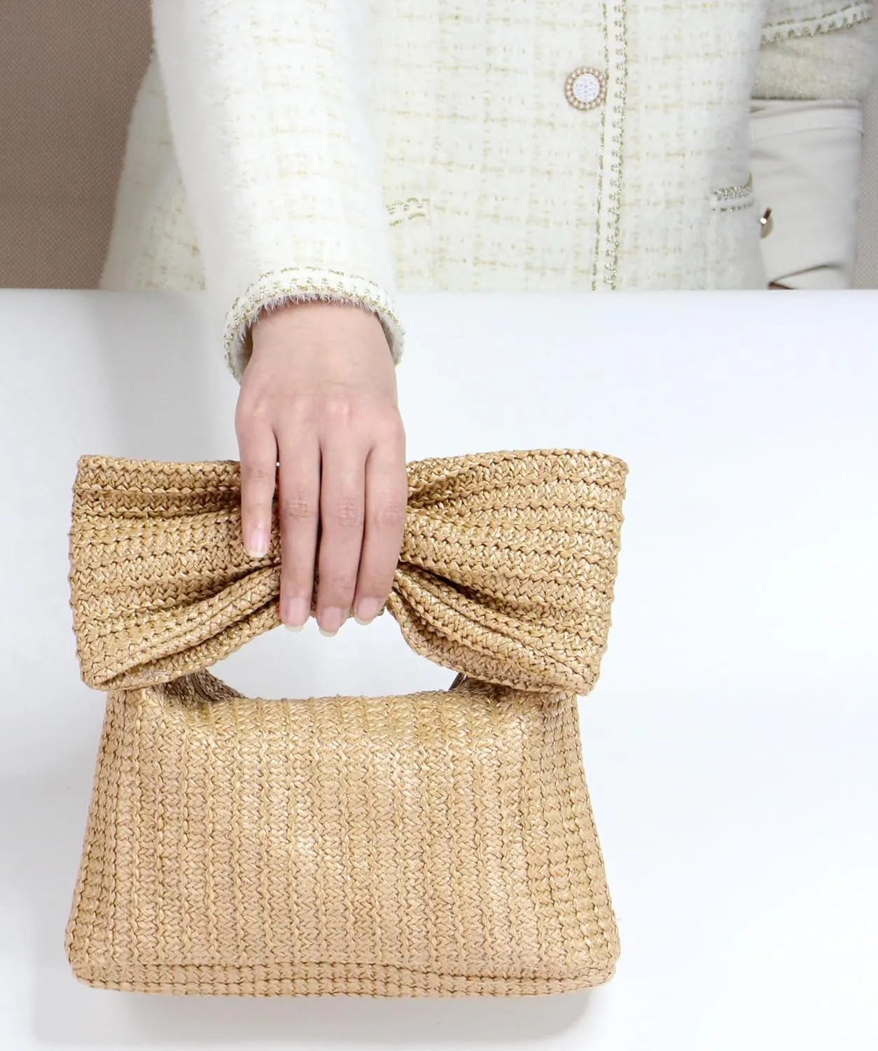 Straw Clutch Purse for Women Wedding Hand-Woved Evening Straw Handbag Party Wedding Summer Beach Bag
