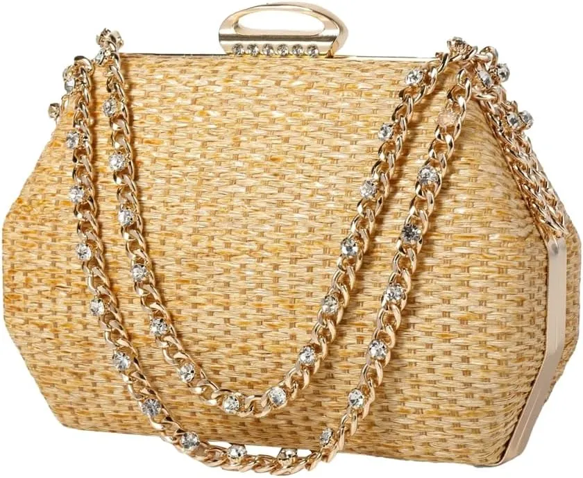 Straw Clutch Purses for Women Elegant Evening Clutch Retro Woven Bag Beach Bag Straw Handbag Formal Purse for Party Wedding