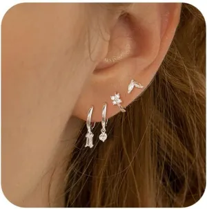 Stud Earrings for Women Dainty Small Hoop Earrings 14K Gold/Silver Plated Cartilage Earring Set CZ Dangle Huggie Earrings Lightweight Hypoallergenic Earrings Trendy Multiple Piercings Jewelry