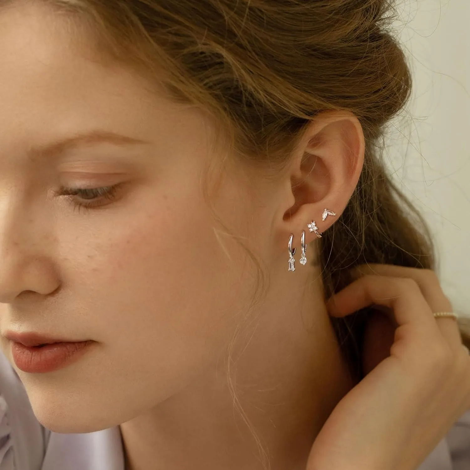 Stud Earrings for Women Dainty Small Hoop Earrings 14K Gold/Silver Plated Cartilage Earring Set CZ Dangle Huggie Earrings Lightweight Hypoallergenic Earrings Trendy Multiple Piercings Jewelry