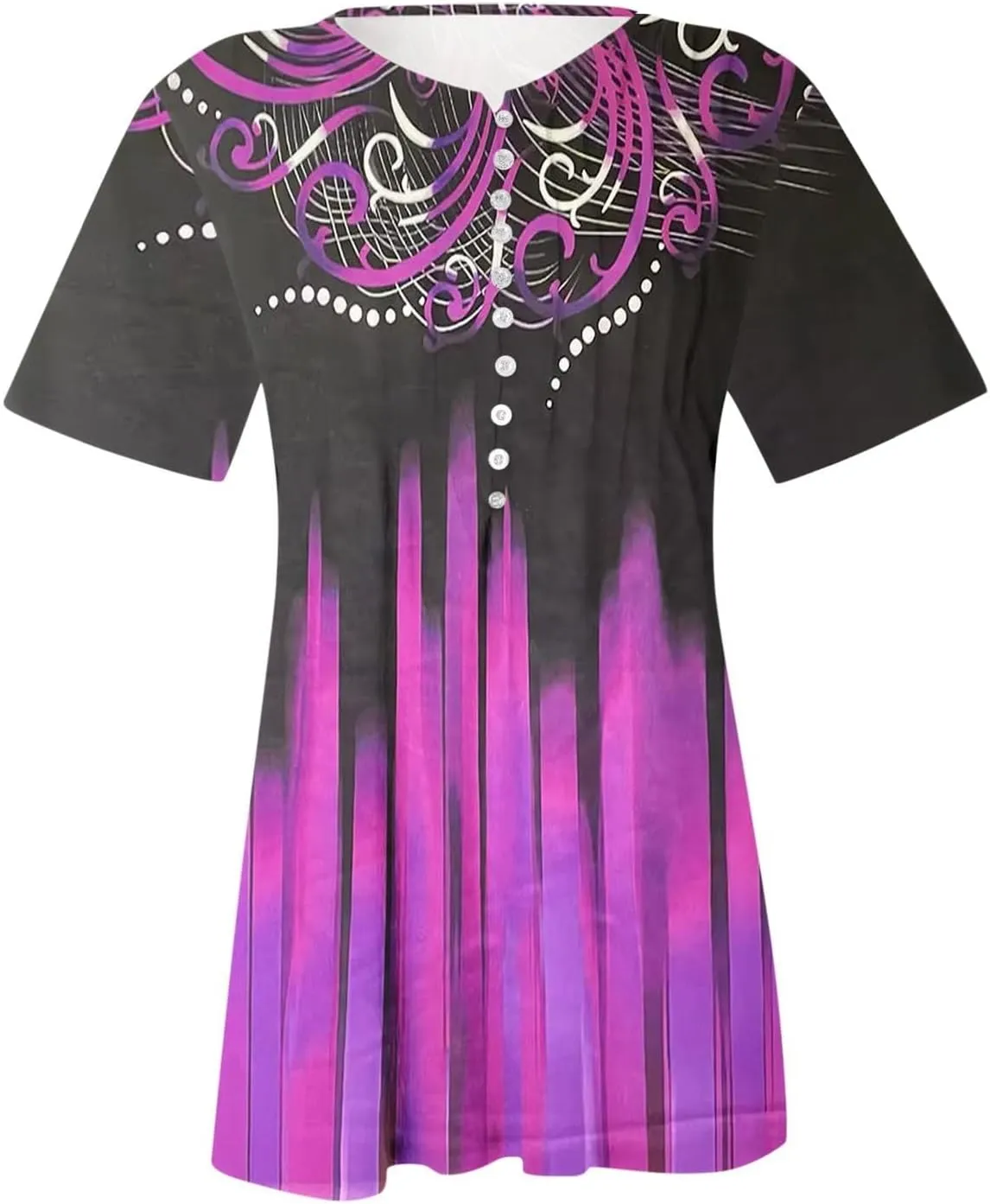 Summer Blouses for Women 2025,Trendy Boho Patchwork Tunic Shirts Short Sleeve Button Vneck Tshirt Casual Loose Blouse