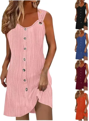 Summer Dresses for Women 2025 Trendy Sleeveless Sundresses Casual Button Down Beach Vacation Dress Tank Mini Dress