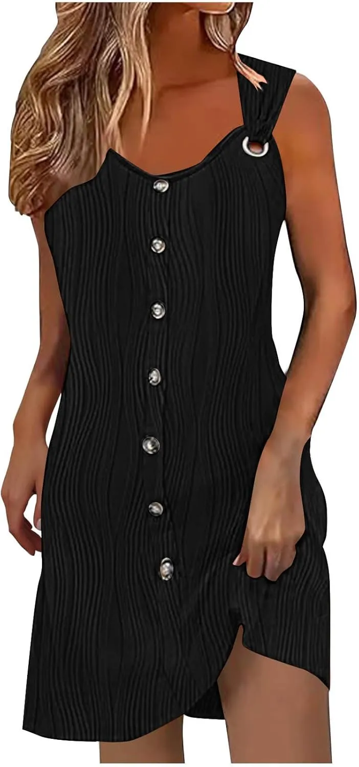Summer Dresses for Women 2025 Trendy Sleeveless Sundresses Casual Button Down Beach Vacation Dress Tank Mini Dress