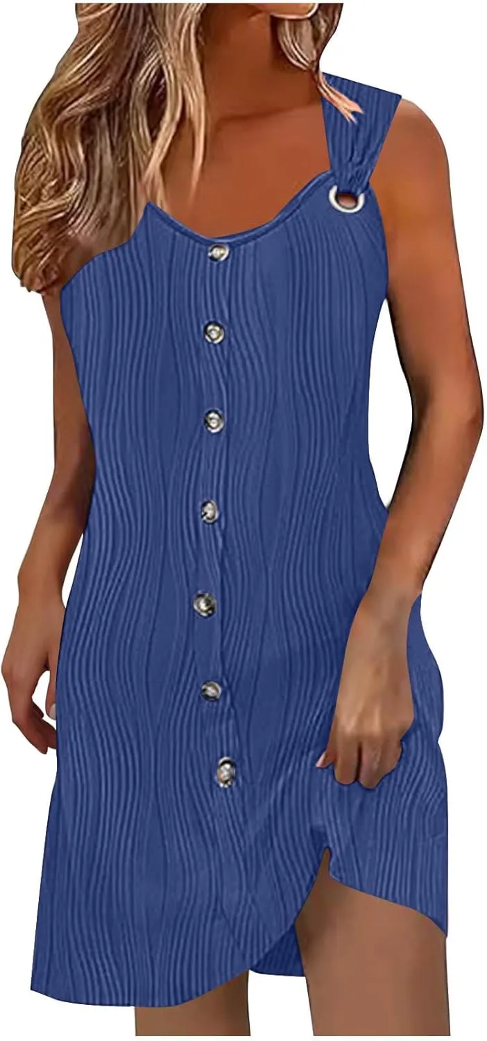 Summer Dresses for Women 2025 Trendy Sleeveless Sundresses Casual Button Down Beach Vacation Dress Tank Mini Dress