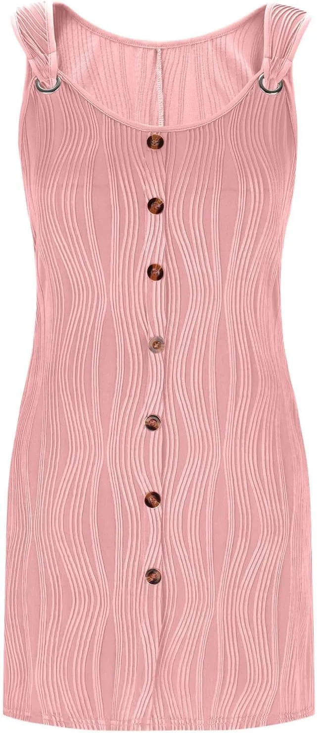 Summer Dresses for Women 2025 Trendy Sleeveless Sundresses Casual Button Down Beach Vacation Dress Tank Mini Dress