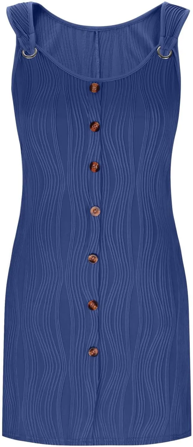 Summer Dresses for Women 2025 Trendy Sleeveless Sundresses Casual Button Down Beach Vacation Dress Tank Mini Dress