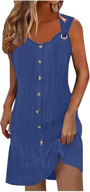 Summer Dresses for Women 2025 Trendy Sleeveless Sundresses Casual Button Down Beach Vacation Dress Tank Mini Dress