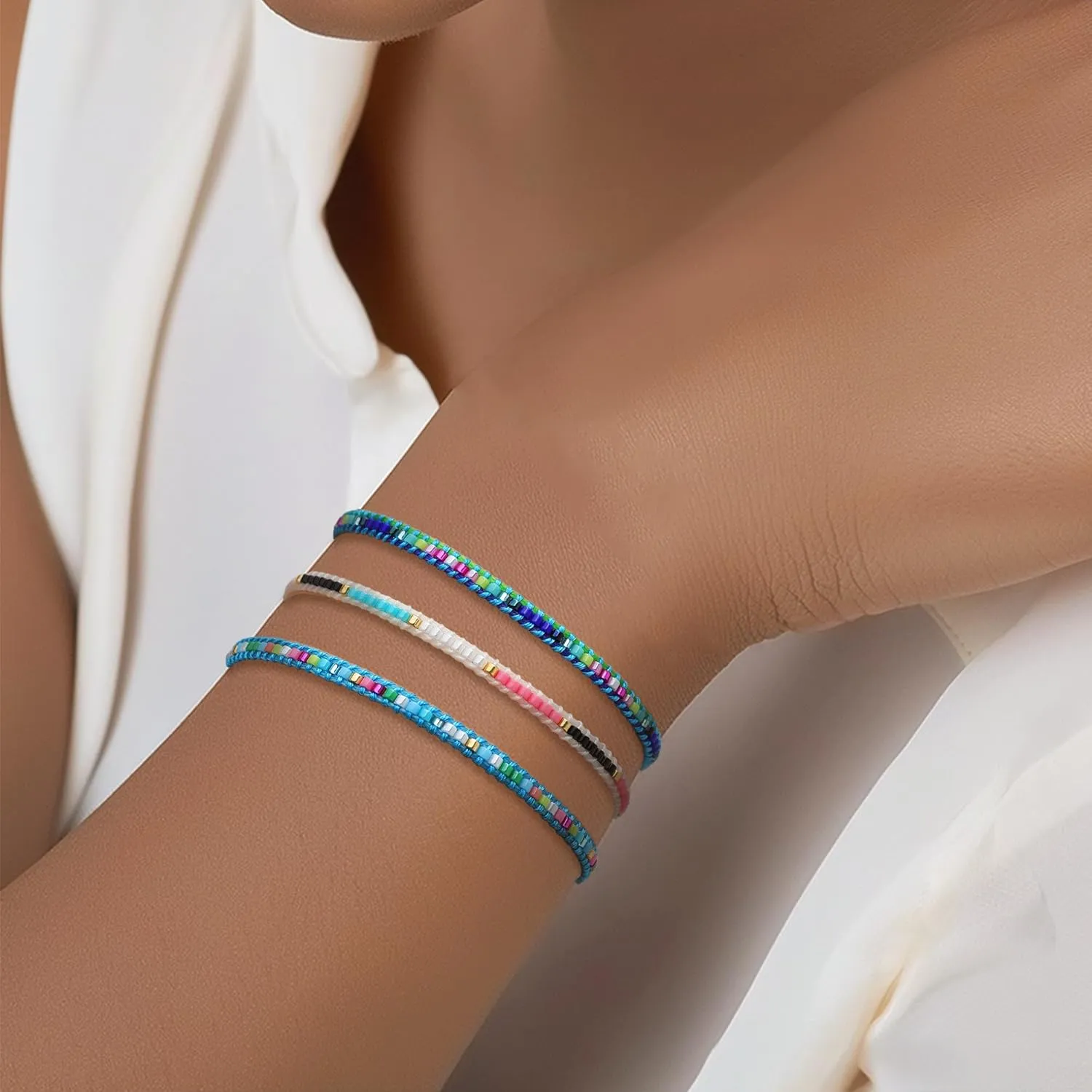 Summer String Braided Beaded Bracelets Anklets Women Men, Boho Handmade Adjustable Beach Waterproof Foot Jewelry Gift