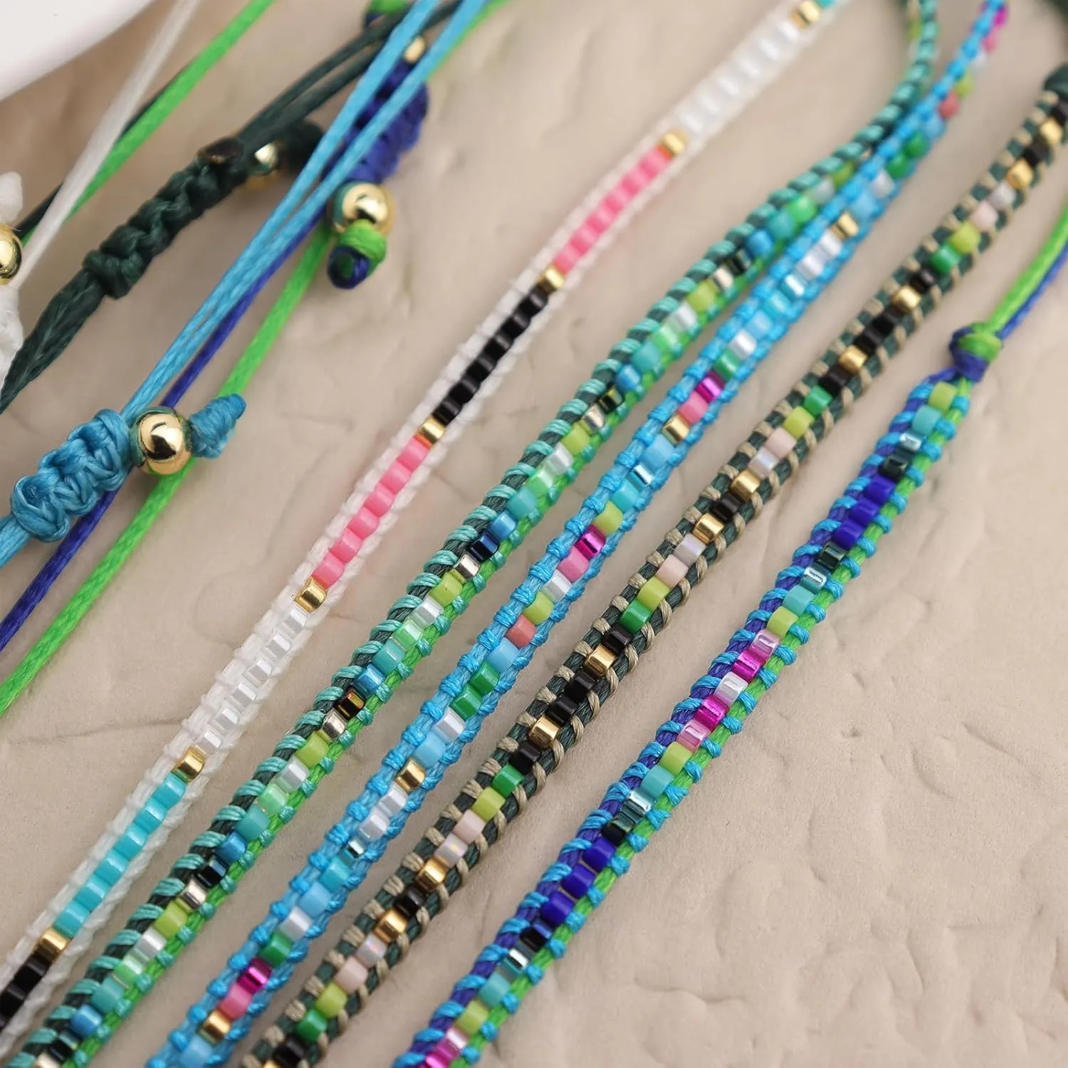 Summer String Braided Beaded Bracelets Anklets Women Men, Boho Handmade Adjustable Beach Waterproof Foot Jewelry Gift