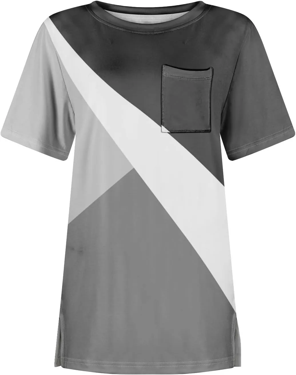 Summer Tops for Women Short Sleeve Womens Tops Dressy Casual Crew Neck Shirts Color Block Blouses Clothes with Pocket
