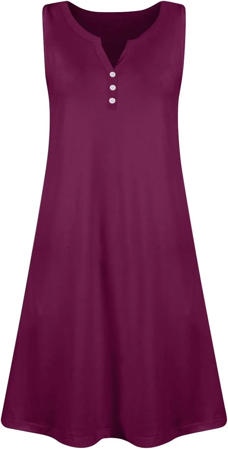 Sundresses for Women 2025 Button Up Summer Sleeveless V Neck Midi Dress A Line Beach Vacation Tank Dresses with Pocket