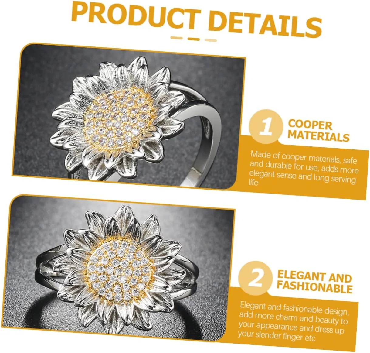Sunflower Ring Girlfriend Ring Jewelry Sunflower Women Anniversary present for Her Costume Jewelry for