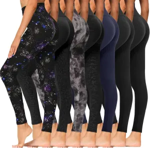Syrinx 7 Pack Leggings for Women - High Waisted Tummy Control Soft Yoga Pants for Workout Running