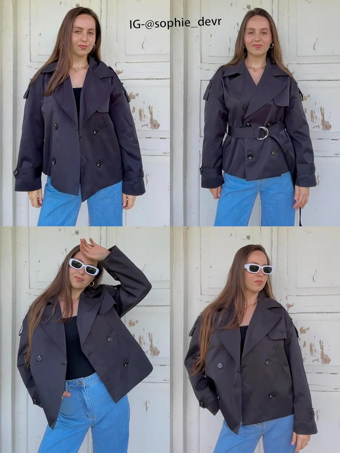 Tankaneo Womens Cropped Trench Coat Casual Double Breasted Short Jacket Fall Fashion Outerwear with Belt