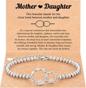 Tarsus Mother & Daughter Gifts: Eternal Love Connected at Heart Interlocking 2 Circles Bracelet - Mom & Daughter Gifts for Birthday & Christmas