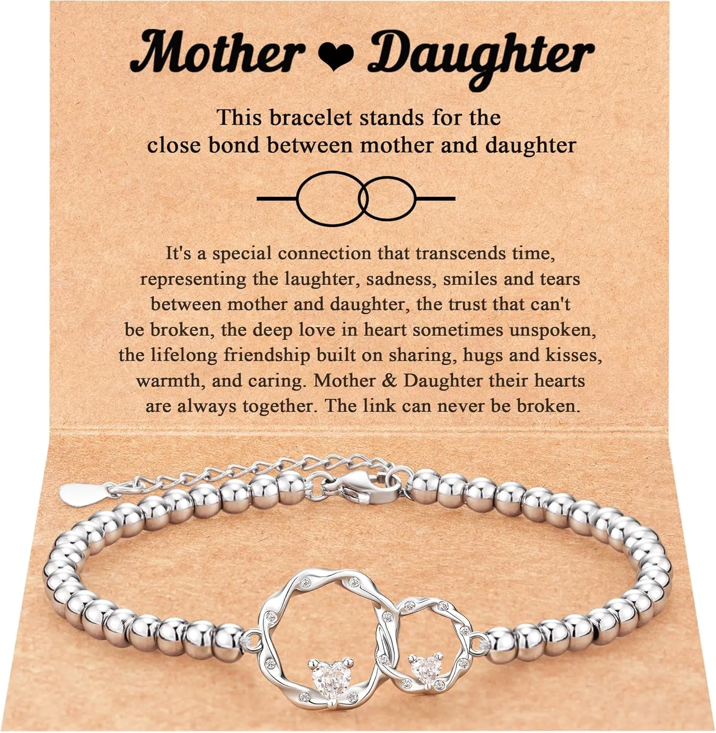 Tarsus Mother & Daughter Gifts: Eternal Love Connected at Heart Interlocking 2 Circles Bracelet - Mom & Daughter Gifts for Birthday & Christmas