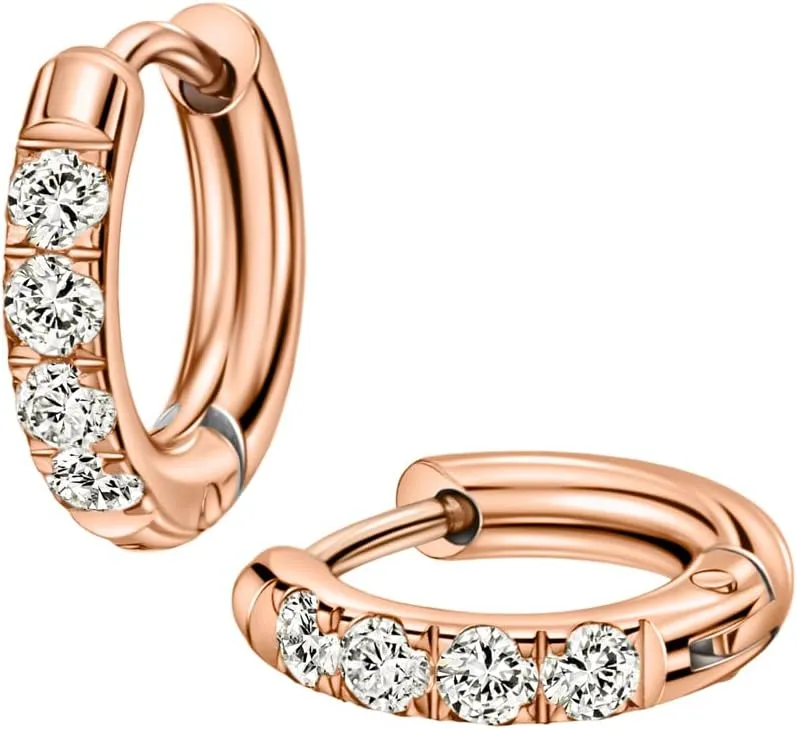 TDEBA 316L Surgical Stainless Steel Huggie Hoop Earrings with Cubic Zirconia, 10G 12G 14G 8-20mm Cartilage Lobe Earrings, 14G Piercing Jewelry