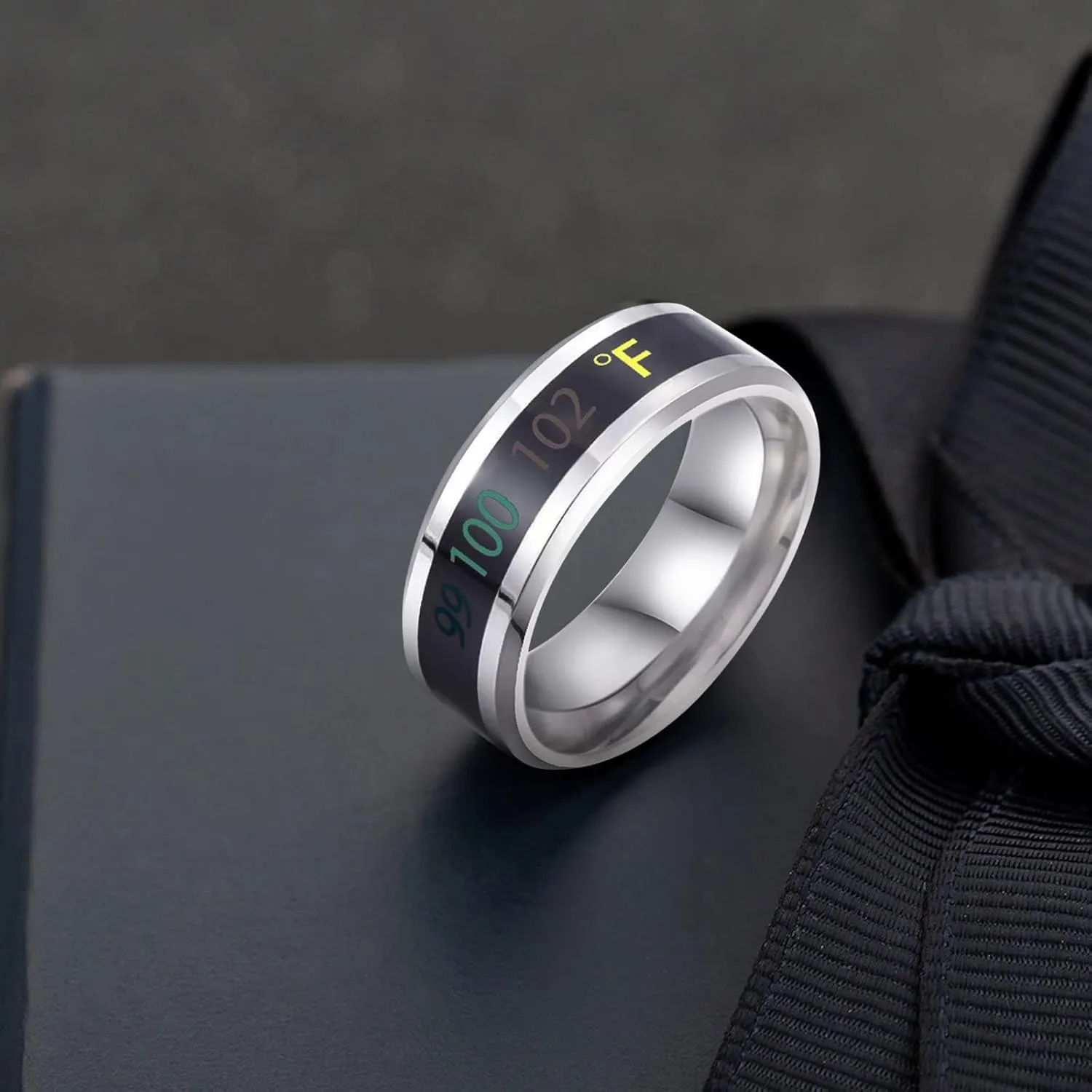 Temperature Sensative Emotion Ring Wedding Couple Rings for Women Men, Black Mens Wedding Band Ring