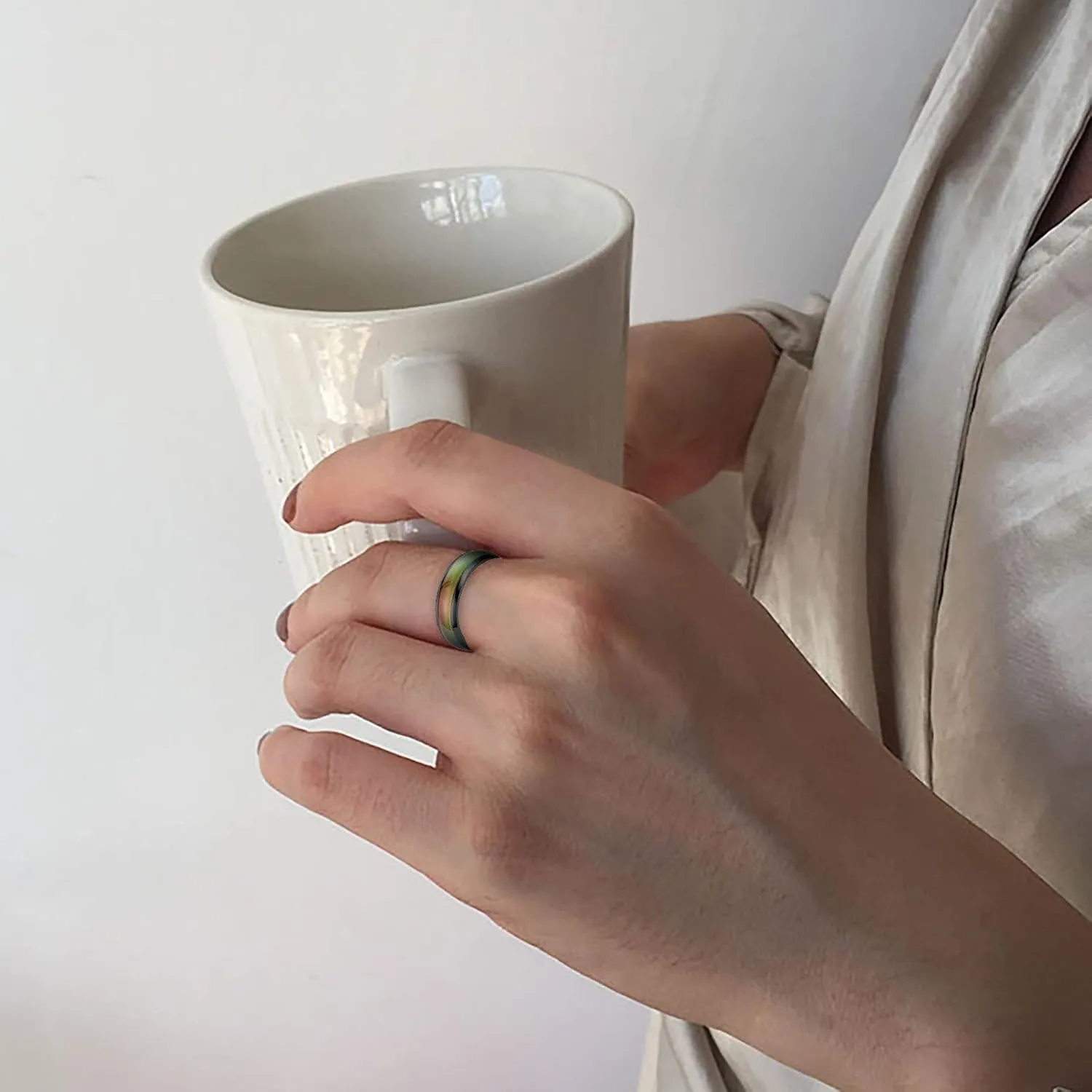 Temperature Sensitive Glaze Ring for Men Women Color Changing Couple Ring Statement Ring Minimalist Ring Lady (Black, 6)