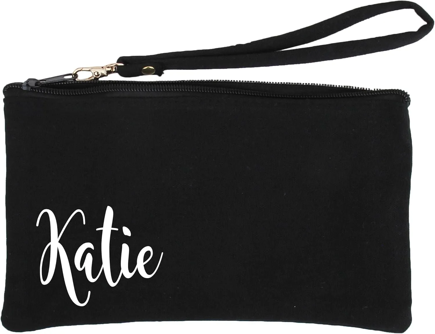Threadart Personalized Cotton Canvas Small Wristlet Bag Make-up Organizer Makeup Bag - 100% Cotton Heavy Duty Canvas 5"x9" - Black