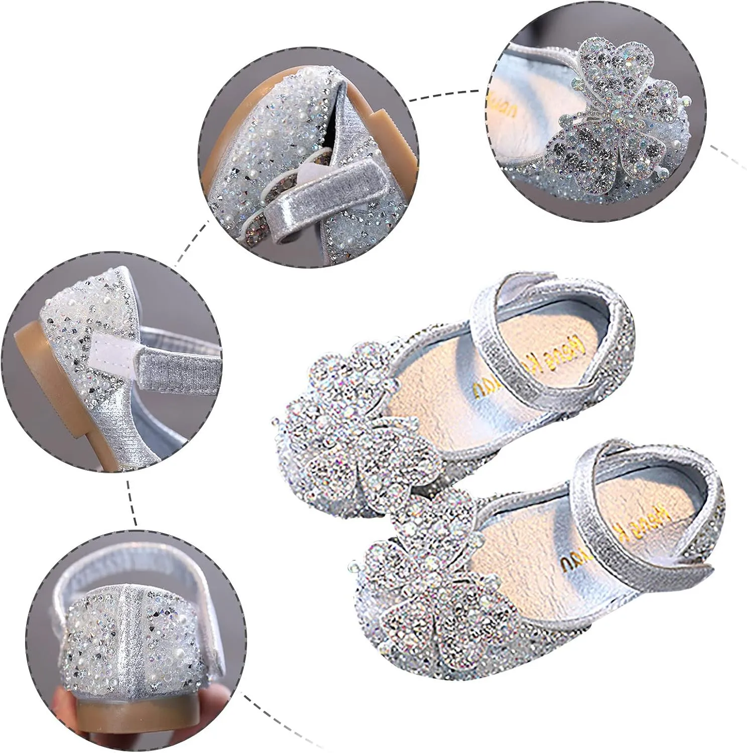 Toddler Flower Girl Dress Shoes Rhinstones Mary Jane Ballet Flats Kids Wedding Party Toddler Little Girls Sandals