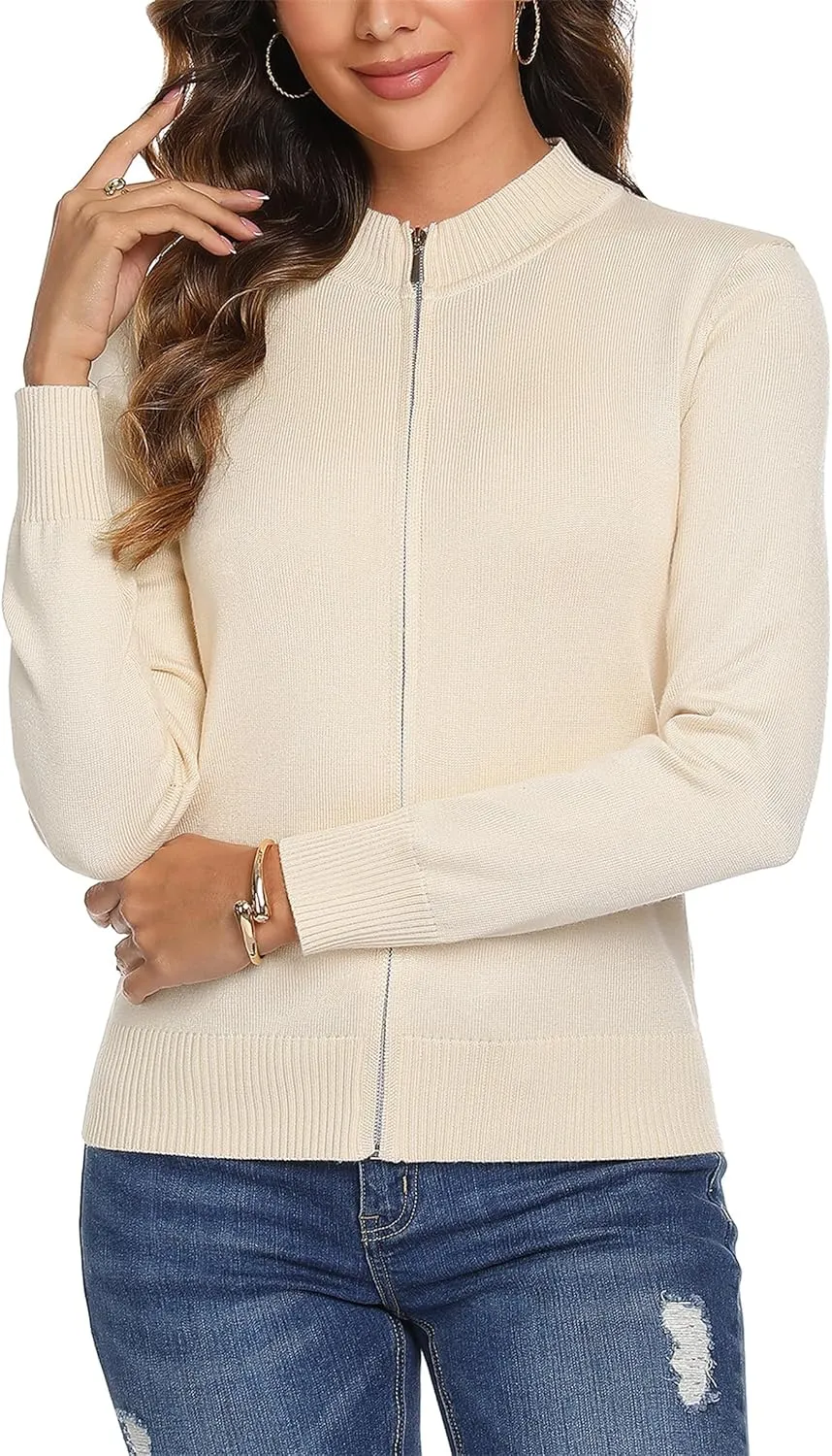Totatuit Womens Long Sleeve Knitted Zip Up Sweater Cardigans Sweaters Lightweight Zipper Sweatshirts Jacket