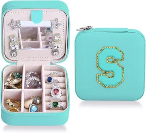 Travel Jewelry Box, Small Jewelry Travel Case, Personalized S Initial Travel Jewelry Organizer Box, Necklace Earrings Ring Box Travel Gifts for Women, Girls, Friend