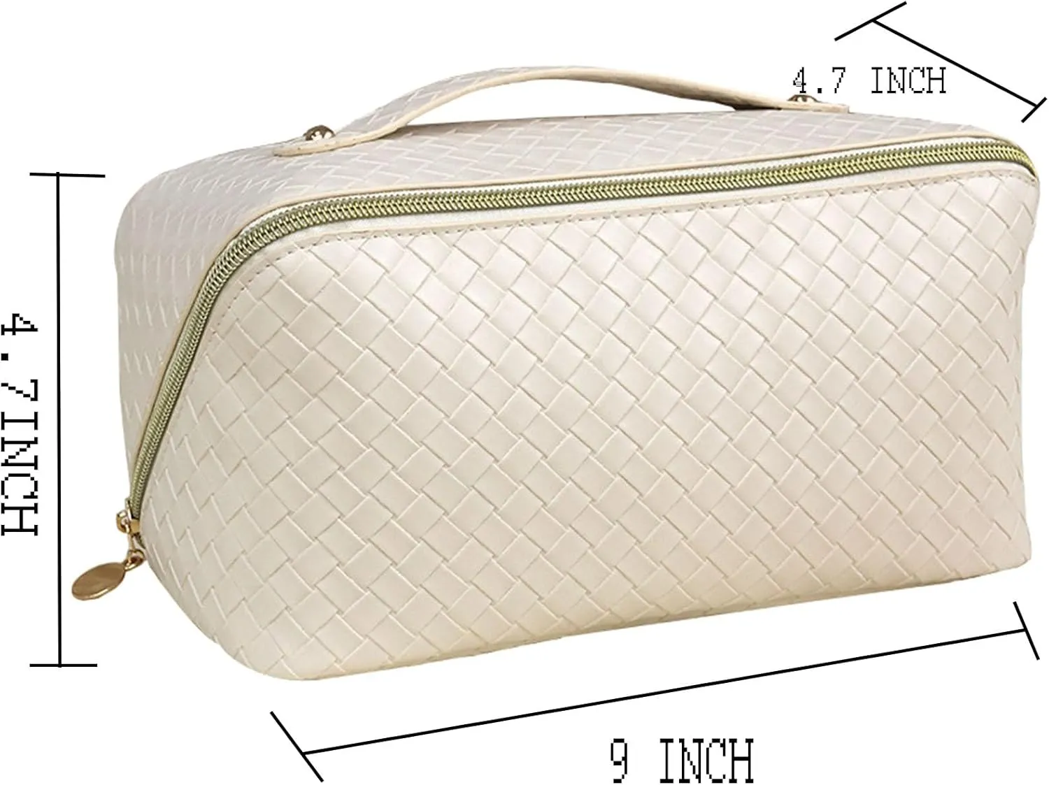 Travel Makeup Bags for Women, Waterproof Cosmetic Bag with Handle, Multifunction Organizer Case Portable Pouch PU, Large Capacity,White