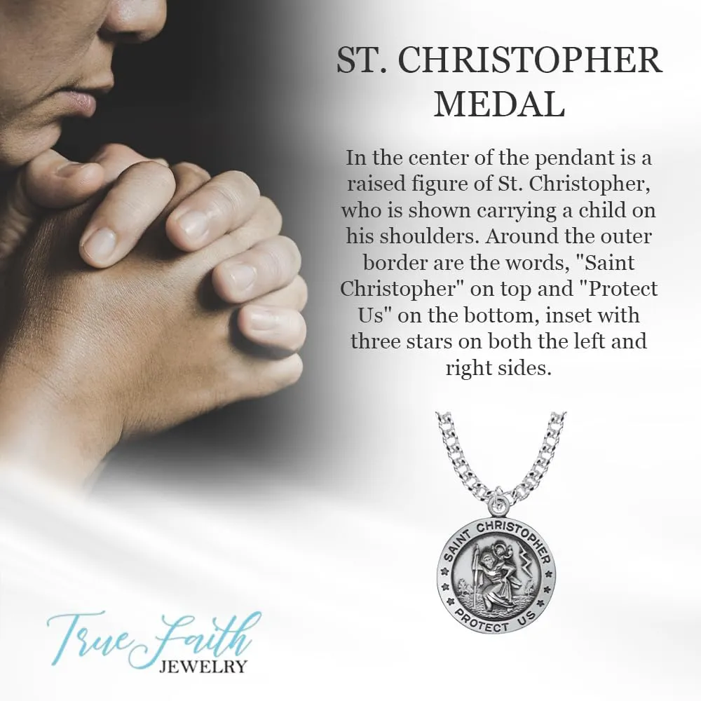 True Faith Jewelry Sterling Silver Saint Christopher Medal Patron Saint Pendant Necklace Religious Jewelry