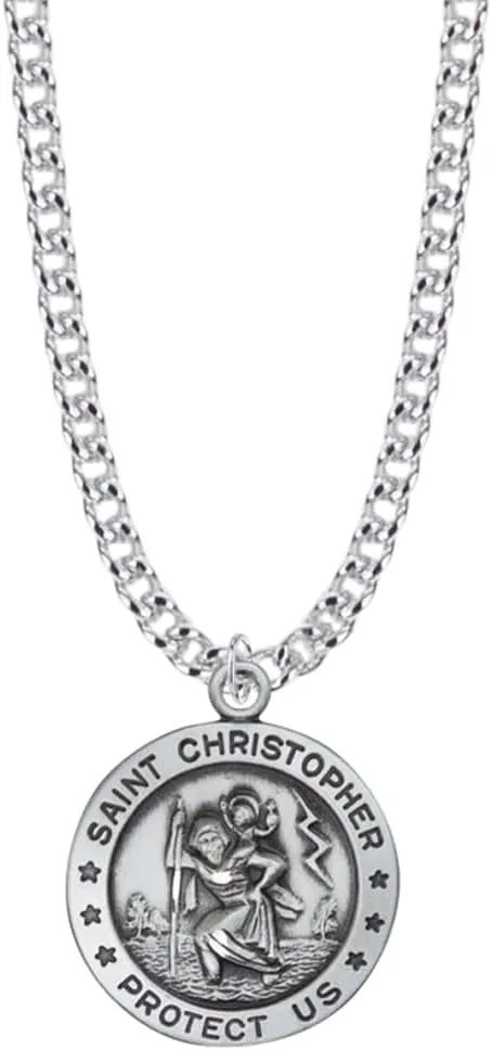 True Faith Jewelry Sterling Silver Saint Christopher Medal Patron Saint Pendant Necklace Religious Jewelry