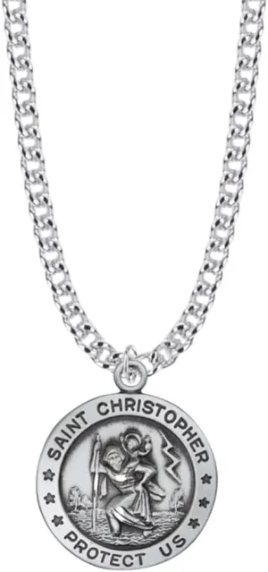True Faith Jewelry Sterling Silver Saint Christopher Medal Patron Saint Pendant Necklace Religious Jewelry