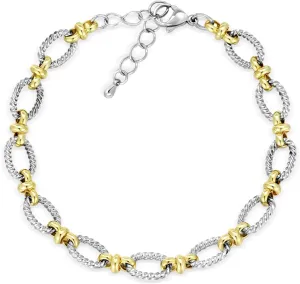 Two-Tone Link Bracelet for Women Silver-Tone & Gold-Tone Twisted Rope Chain Bracelet Adjustable Lobster Clasp Bracelet