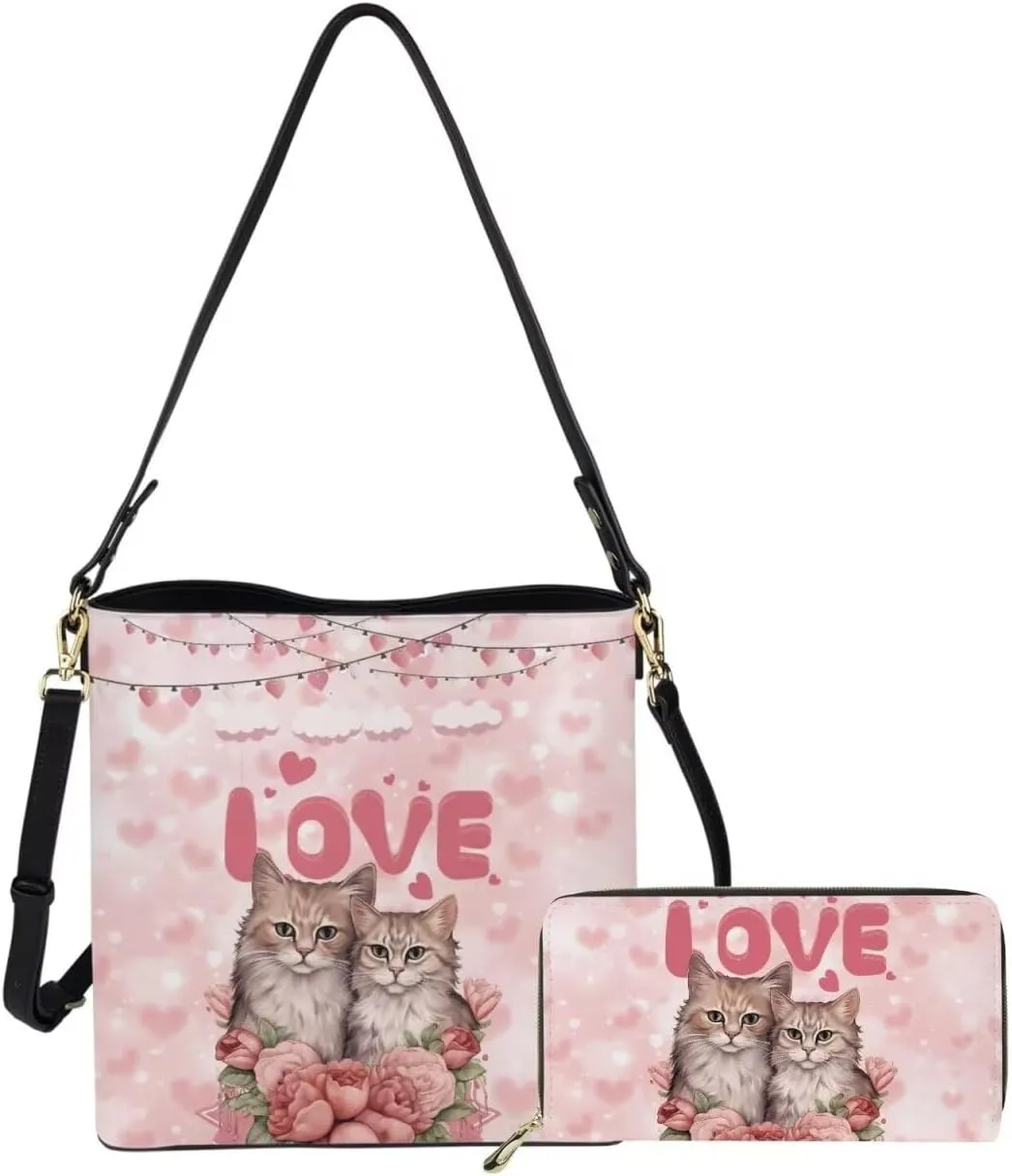 Valentine's Day Leather Tote Bag for Women Card Slots Wallet 2 Piece Set