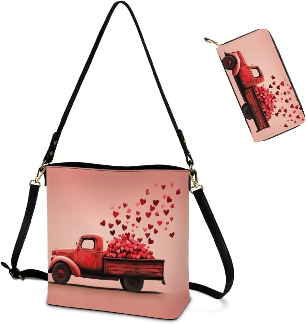 Valentine's Day Leather Tote Bag for Women Card Slots Wallet 2 Piece Set