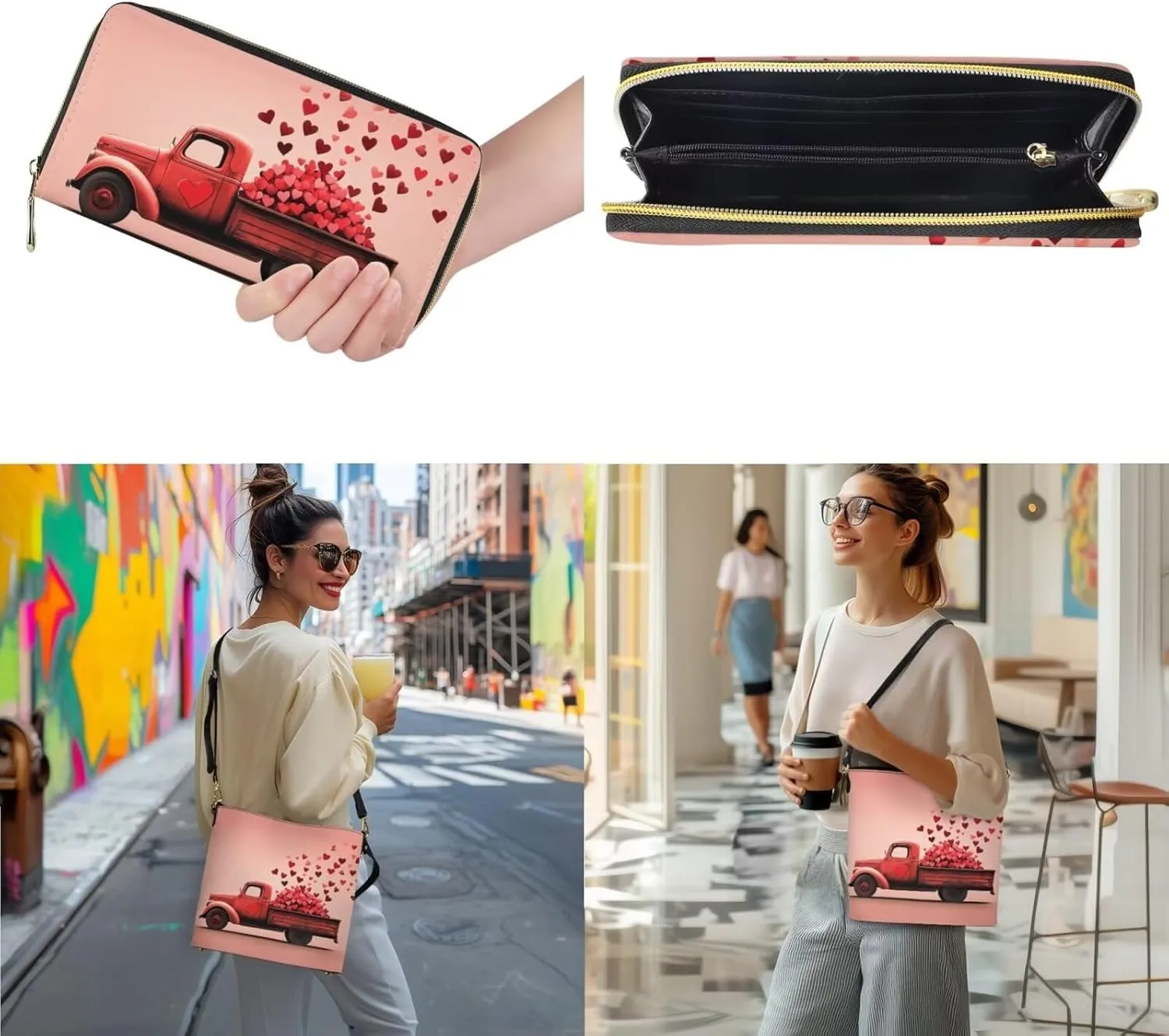 Valentine's Day Leather Tote Bag for Women Card Slots Wallet 2 Piece Set