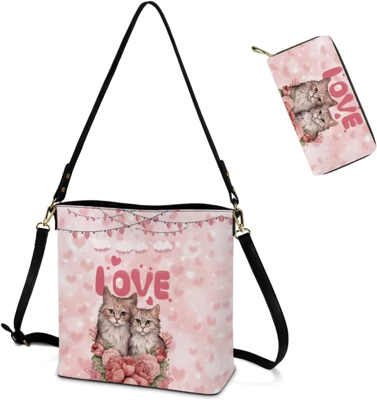 Valentine's Day Leather Tote Bag for Women Card Slots Wallet 2 Piece Set